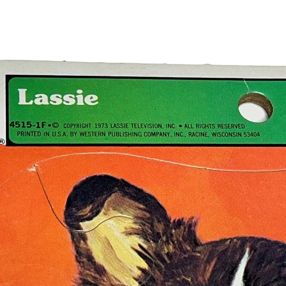 Vintage 1973 Whitman Cardboard Frame-Tray Puzzle Lassie with Basket of Puppies